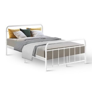 Artiss Leo Metal Bed Frame Double - White, Powder-Coated Steel, Strong Support, Ample Under-Bed Storage, Easy Assembly