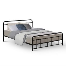 Artiss Leo Queen Bed Frame - Black Powder-Coated Steel, Country-Style Design, Strong Support, Ample Underbed Storage