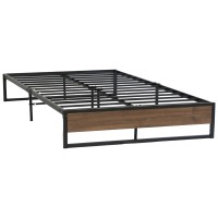 Artiss Oslo Double Bed Frame - Industrial Metal & Wood Design, Sturdy Steel Construction, Fits Standard Mattress