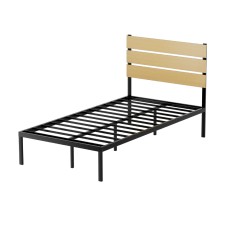 Artiss PAULA King Single Bed Frame - Rustic Metal Base with MDF Headboard, Reinforced Slats, 150KG Capacity, Black