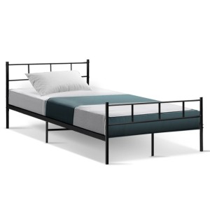 Artiss Sol King Single Bed Frame - Sturdy Black Metal with Powder-Coated Finish, Strong Support & Under-Bed Storage