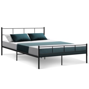 Artiss Sol Queen Bed Frame – Sturdy Black Metal, Powder-Coated Finish, Strong Support Beams, Ample Under-Bed Storage