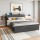 Artiss King Size Metal Bed Frame with 2-Tier Storage & Charging Station, Faux Linen Upholstery, Steel Slats, Oak/Grey