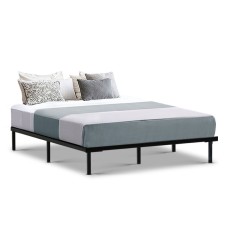 Artiss Queen Size Metal Bed Frame, Powder-Coated Steel, Black, 203x153cm, Stylish Design with Storage Space