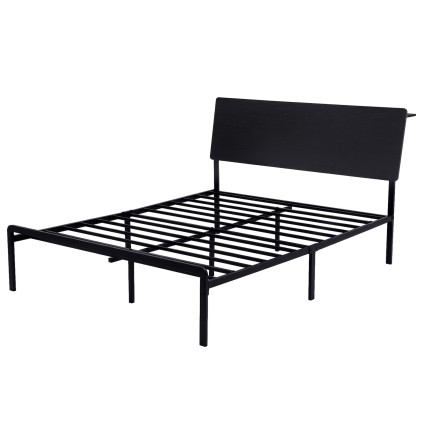 Artiss Queen Metal Bed Frame with App LED Lighting and Integrated Charging Station LAN USB Type C, Black