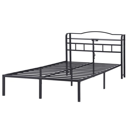 Artiss WAVE Double Metal Bed Frame with Charging Station USB Type‑C MDF Headboard Black 210x139x111.5cm
