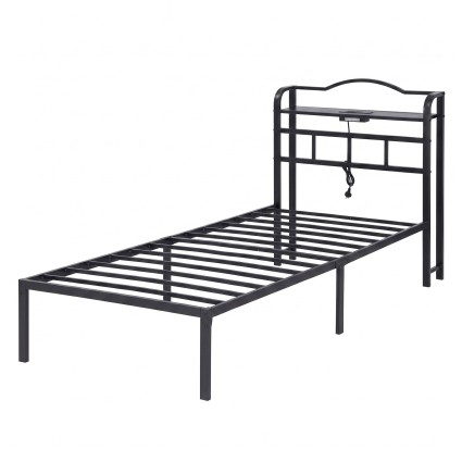 Artiss WAVE Single Metal Bed Frame with Integrated Charging Station USB Type C and AC Outlets Black 190x90cm