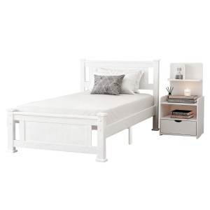 Artiss King Single Bed Frame & Bedside Table Set - White Pine Wood, Durable Timber Slats, Eco-Friendly, Stylish Storage