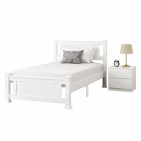 Artiss Rio King Single Bed Frame & Pepe Bedside Table Set - Pine Wood Frame, 2-Drawer Storage, Modern White Finish