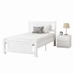 Artiss Rio King Single Bed Frame & Pepe Bedside Table Set - Pine Wood Frame, 2-Drawer Storage, Modern White Finish