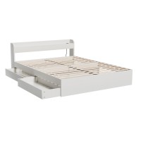Artiss Aura Double Bed Frame White, 2 Storage Drawers, USB Charging Ports, Sturdy Particleboard, 300kg Capacity
