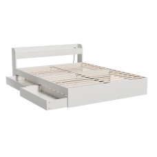 Artiss Aura Double Bed Frame White, 2 Storage Drawers, USB Charging Ports, Sturdy Particleboard, 300kg Capacity