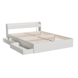 Artiss Aura Double Bed Frame White, 2 Storage Drawers, USB Charging Ports, Sturdy Particleboard, 300kg Capacity