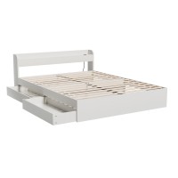 Artiss Aura Queen Bed Frame with Storage Drawers, USB Charging Ports, White Particleboard, Sturdy Plywood Slats