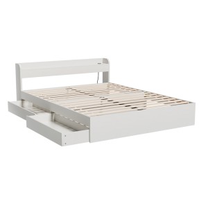 Artiss Aura Queen Bed Frame with Storage Drawers, USB Charging Ports, White Particleboard, Sturdy Plywood Slats