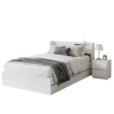 Artiss Aura Bed Frame & Pepe Bedside Table Set – White, Durable Particleboard, USB Ports, Storage Drawers, Modern Design