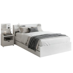 Artiss Aura Single Bed Frame with USB Charging Ports & 2 Drawers, White Particleboard, Includes Bedside Table with Shelf