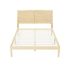 Artiss BRUNO Queen Bed Frame with Rattan Headboard, Solid Pinewood Base, Easy Assembly, Fits Australian Mattresses