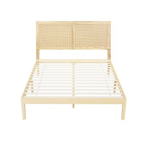 Artiss BRUNO Queen Bed Frame with Rattan Headboard, Solid Pinewood Base, Easy Assembly, Fits Australian Mattresses