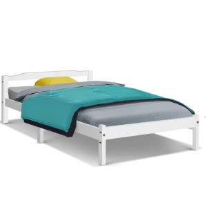 Artiss LEXI Single Bed Frame, Solid Pine Wood, White Finish, Fits Australian Mattress, Sturdy Design, 23cm Clearance