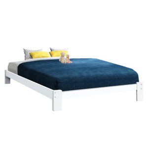 Artiss Queen Size Bed Frame, Solid Pine Wood, White, 211x161cm - Stylish, Durable, Extra Storage, Non-Toxic Finish