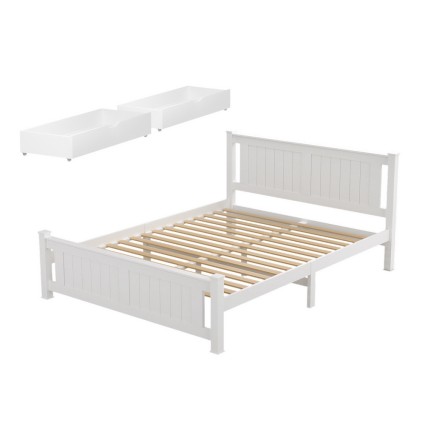 Artiss Queen Wooden Bed Frame with 2 Storage Drawers, Solid Pine, White, Fits Australian Mattress, Eco-Friendly Paint
