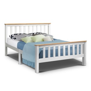 Artiss Pony Double Bed Frame - Solid Pine Wood, Two-Tone White, Sturdy Design, Plywood Slats, Fits Australian Mattress