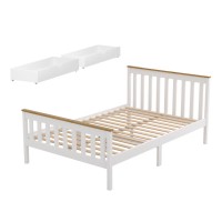 Artiss Double Size White Wooden Bed Frame with Storage Drawers – Solid Pine, Plywood Slats, Classic Two-Tone Design