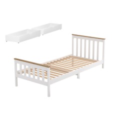 Artiss Single Bed Frame Wooden Platform with 2 Storage Drawers, Pine Wood, White, Sturdy for Kids or Adults