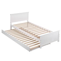 Artiss Single Pine Bed Frame with Pull Out Trundle White Fits Standard Australian Single Mattress 196x98cm