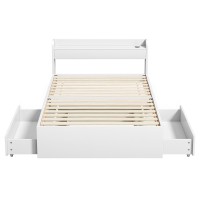Artiss Aura Single Bed Frame White with USB Charging Ports Headboard Storage and 2 Underbed Drawers Plywood Slats