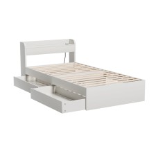 Artiss Aura Single Bed Frame with Storage Drawers & USB Charging Ports, White, Durable Particleboard & Plywood Slats