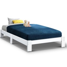Artiss Jade King Single Bed Frame - Solid Pine Wood, White Finish, Extra Storage, Sturdy Construction, Fits AU Mattress