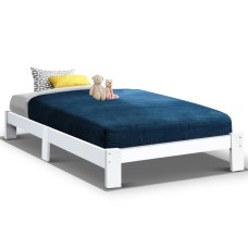 Artiss Bed Frame Single Size Pine Wood White Jade - Durable, Eco-Friendly, Extra Storage, Fits Australian Mattress
