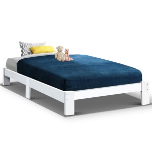 Artiss Bed Frame Single Size Pine Wood White Jade - Durable, Eco-Friendly, Extra Storage, Fits Australian Mattress