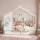Artiss Kids Single House Bed Frame Solid Wood White, Montessori Design with 3 Bookcase Storage, 2 Drawers, Easy Assembly