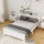 Artiss Double Bed Frame Wooden Pine with 3 Storage Shelves, White, Sturdy Slatted Base, Headboard, Kids/Adults