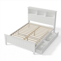Artiss Double Bed Frame White Pine Wood, Built-in Shelves, Eco-Friendly Paint, Sturdy Construction, Fits AU Mattress