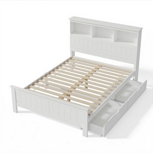 Artiss Double Bed Frame White Pine Wood, Built-in Shelves, Eco-Friendly Paint, Sturdy Construction, Fits AU Mattress