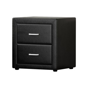 Artiss CADEN Black Bedside Table, 2 Drawers, PVC Leather, 48x40x50cm, Modern MDF Frame, Aluminium Handles, Easy Assembly