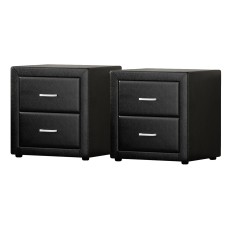 Artiss CADEN Black Bedside Table Set of 2 - Modern PVC Leather, 2 Drawers, MDF Frame, 48.5x40x50cm, Stylish Aluminium Artiss CADEN Black Bedside Table Set of 2 - Modern PVC Leather, 2 Drawers, MDF Frame, 48.5x40x50cm, Stylish Aluminium