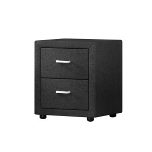 Artiss CADEN Charcoal Bedside Table - 2 Drawers, Faux Linen, MDF Frame, Metal Runners, 46x40x50cm, Modern Design