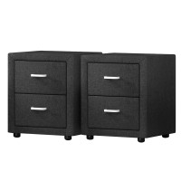 Artiss CADEN Charcoal Bedside Table Set of 2 - Modern Faux Linen, 2 Drawers, 46x40x50cm, MDF Frame, Aluminium Handles