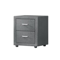 Artiss CADEN Grey Bedside Table with 2 Drawers - Linen Fabric, MDF Frame, Aluminium Handles, 46x40x50cm