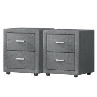 Artiss Caden Grey Bedside Table Set of 2 with Fabric, 2 Drawers, MDF Frame, 46x40x50cm - Modern Bedroom Side Table