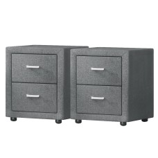Artiss Caden Grey Bedside Table Set of 2 with Fabric, 2 Drawers, MDF Frame, 46x40x50cm - Modern Bedroom Side Table Artiss Caden Grey Bedside Table Set of 2 with Fabric, 2 Drawers, MDF Frame, 46x40x50cm - Modern Bedroom Side Table