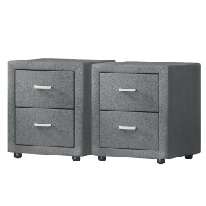 Artiss Caden Grey Bedside Table Set of 2 with Fabric, 2 Drawers, MDF Frame, 46x40x50cm - Modern Bedroom Side Table