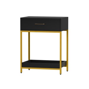 Artiss MASON Black Bedside Table with Drawers & Shelf Storage, Gold Frame, Easy Assembly, 46x30x61cm, Glam Deco Style