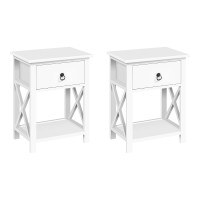 Artiss EMMA White Bedside Tables - 2 Pack, Solid Paulownia Wood, 1 Drawer & Shelf, No Assembly, 40x30x53.5cm