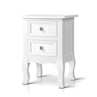 Artiss Bedside Table with 2 Drawers, MDF & Paulownia Wood, 35x30x50cm, White - French Style, Eco-Friendly, Easy Assembly
